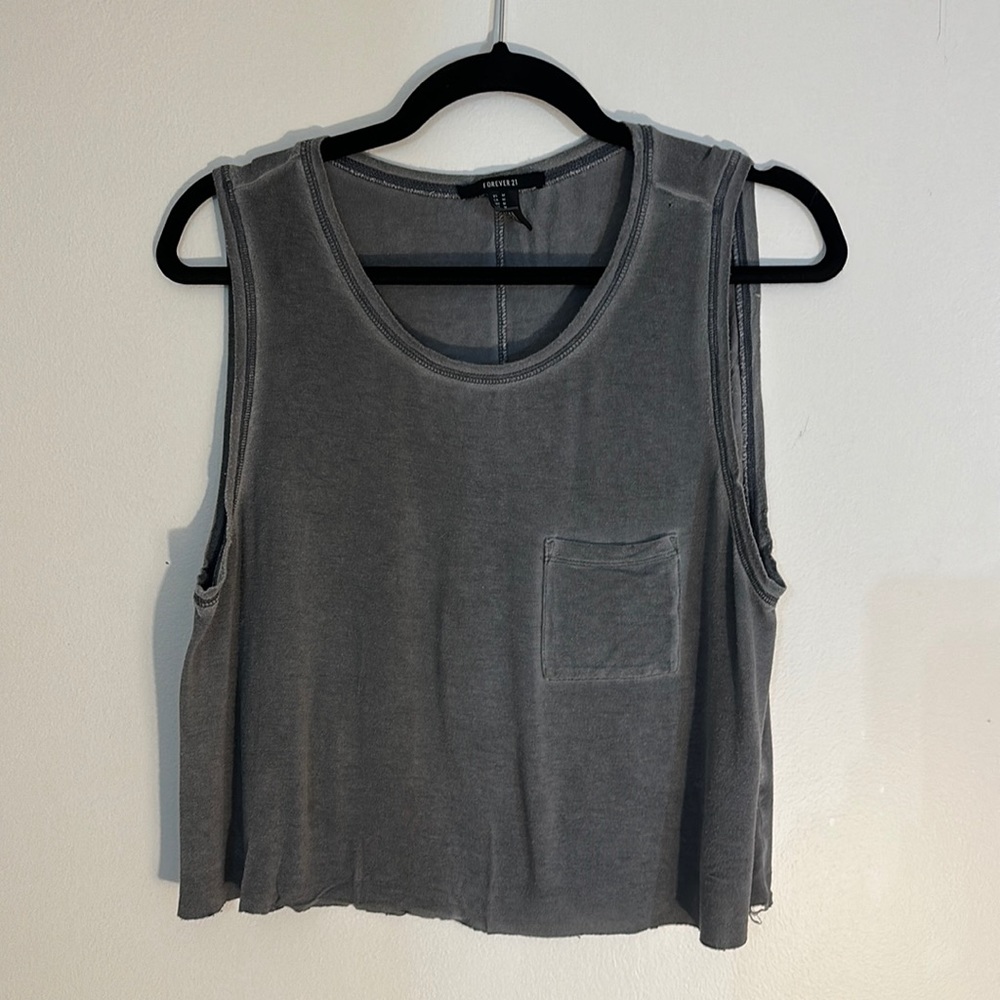Forever 21 SUPER SOFT worn in grey burn out muscle tee tank top medium - Picture 1 of 3